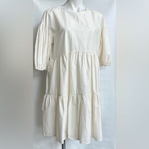 NWT. A New Day Tired Dress Cream Cotton Short Sleeve Oversize Flowy Size M